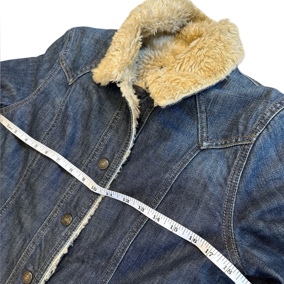 Gap women’s vintage faux fur long denim blue jean chore coat barn coat small - Picture 8 of 10